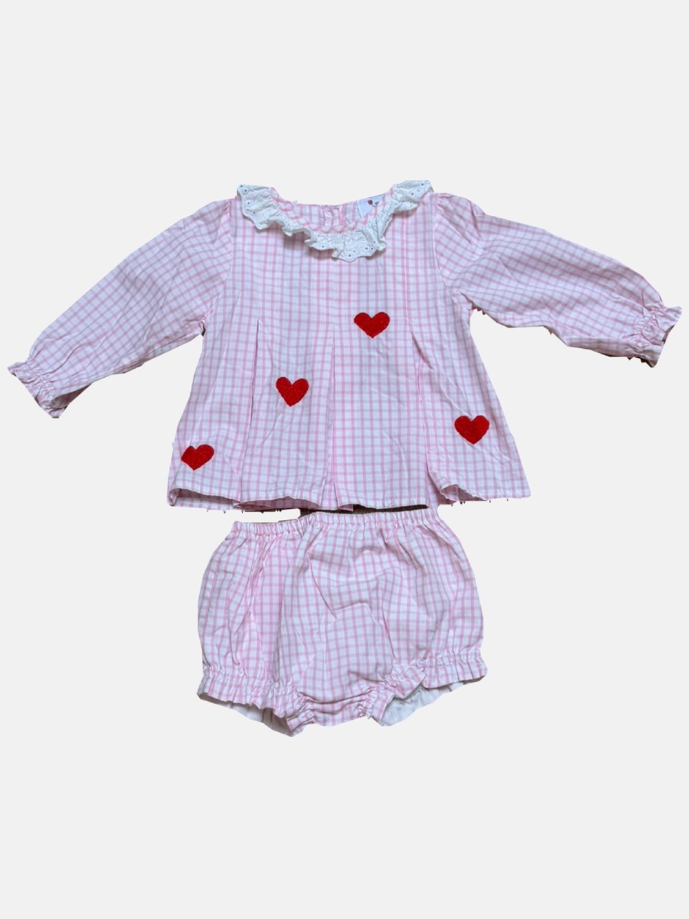Eliza James Pink Gingham Heart Bloomer Set | Size 24 Months